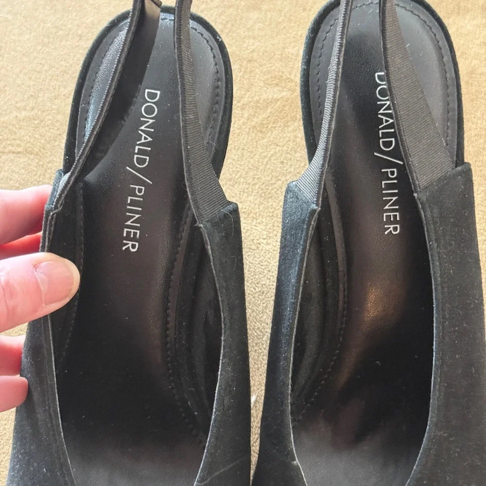 Donald Pliner Black Suede High Heel Sling-back Pointed Toe Pumps Size 9.5 Med